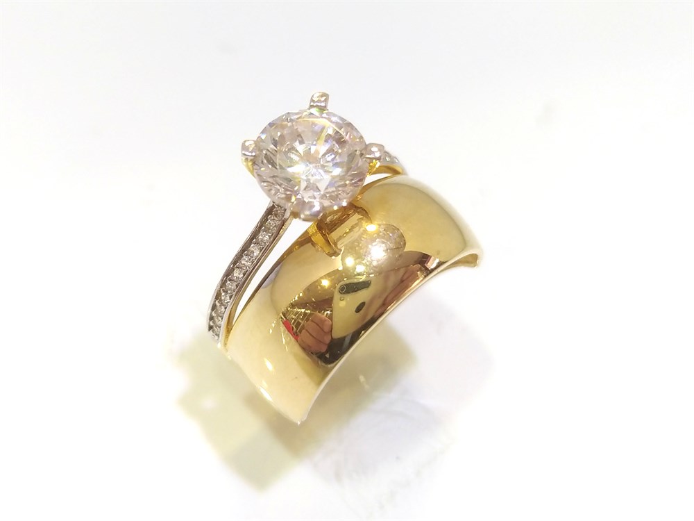 Tek Taş Alyans Bitişik Yüzük 14 Ayar Altın