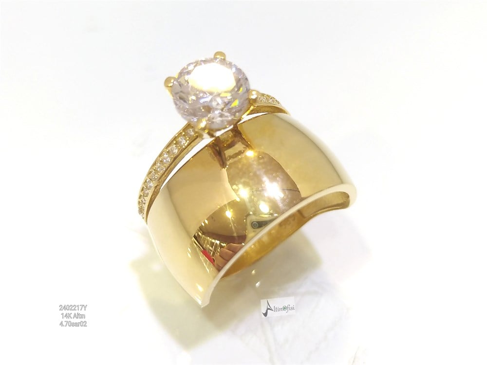 Tek Taş Alyans Bitişik Yüzük 14 Ayar Altın