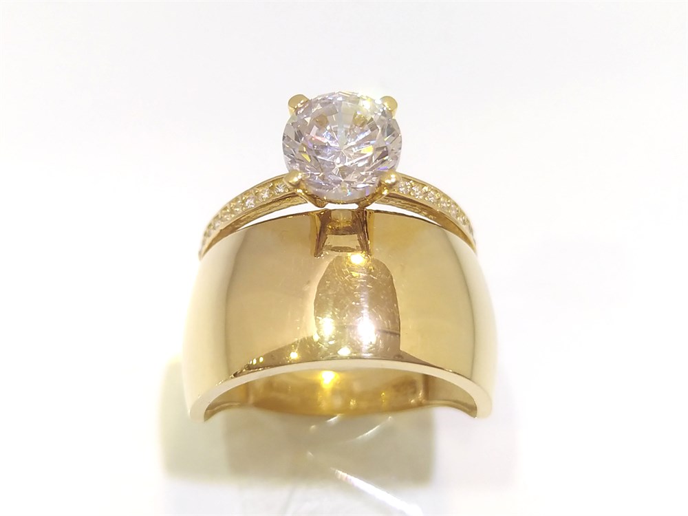 Tek Taş Alyans Bitişik Yüzük 14 Ayar Altın