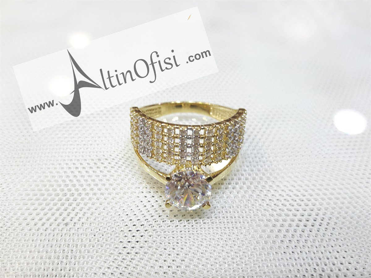 Tek Taşlı Alyans Yüzük Sarı 14 Ayar Altın