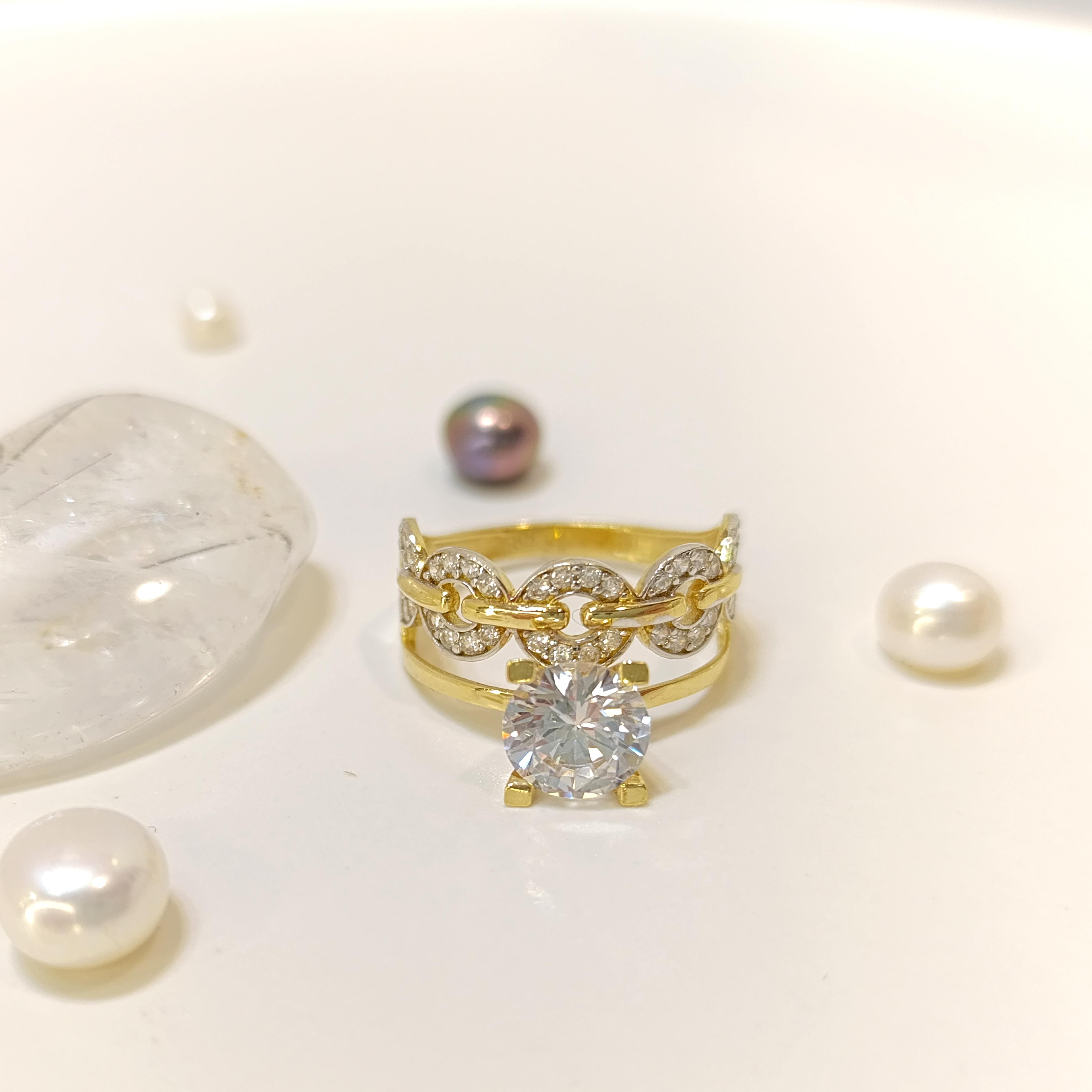 Tektaş Alyans Bitişik Taşlı Yüzük 14 Ayar Altın HD VİDEOLU