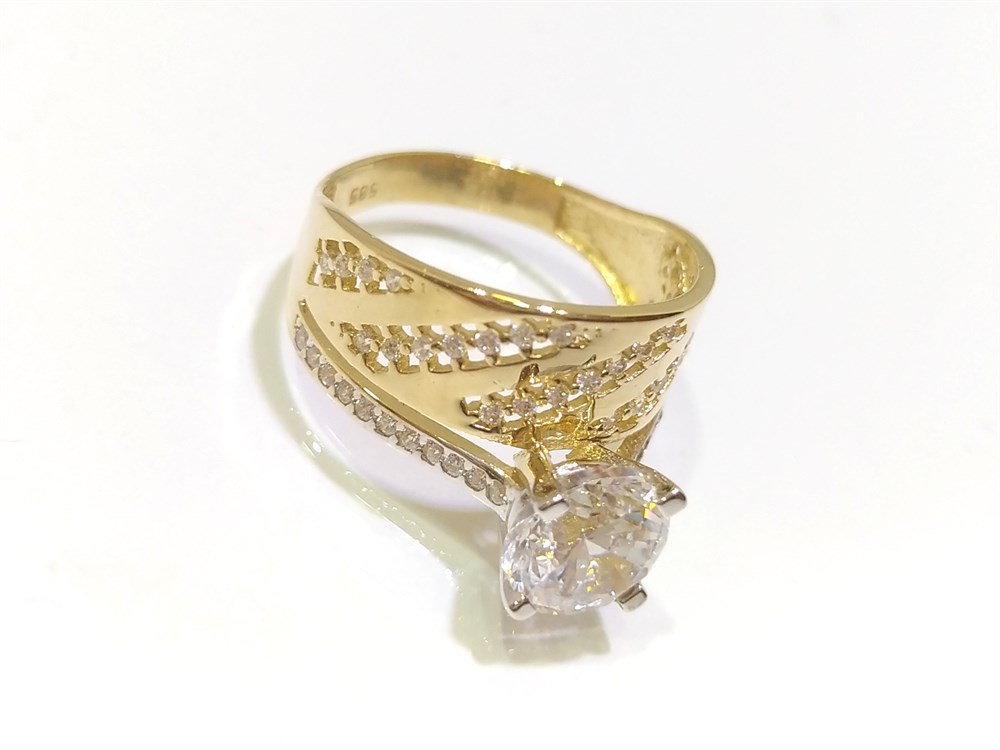 Tektaş Alyans Bitişik Yüzük 14 Ayar Altın