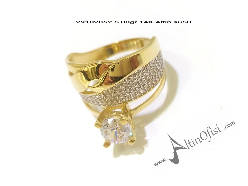 Tektaş Alyans Bitişik Yüzük Sarı 14 Ayar Altın