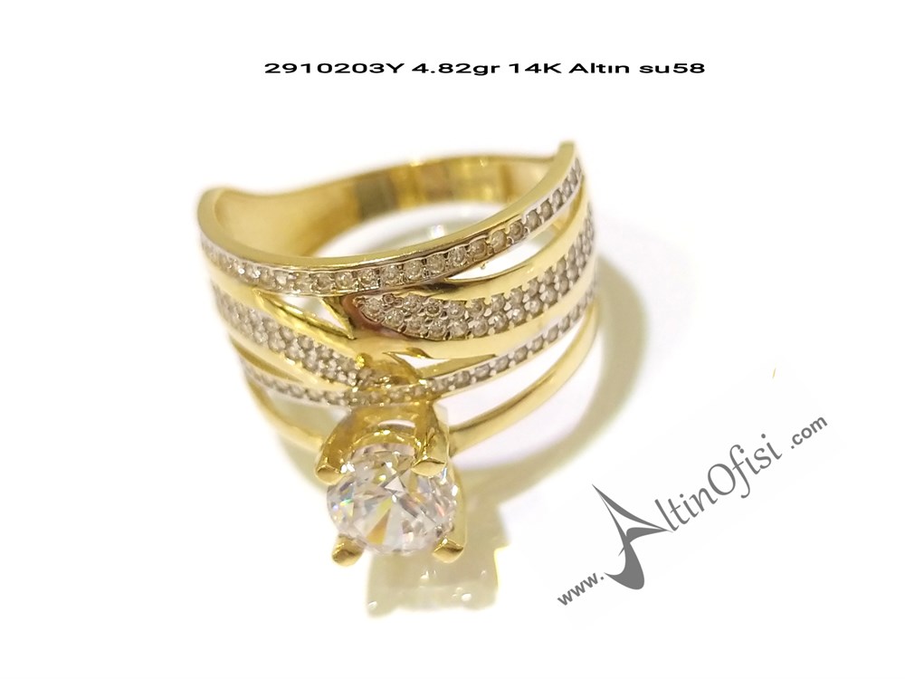 Tektaş Alyans Bitişik Yüzük Sarı 14 Ayar Altın