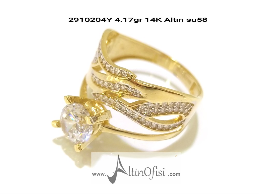 Tektaş Alyans Bitişik Yüzük Sarı 14 Ayar Altın