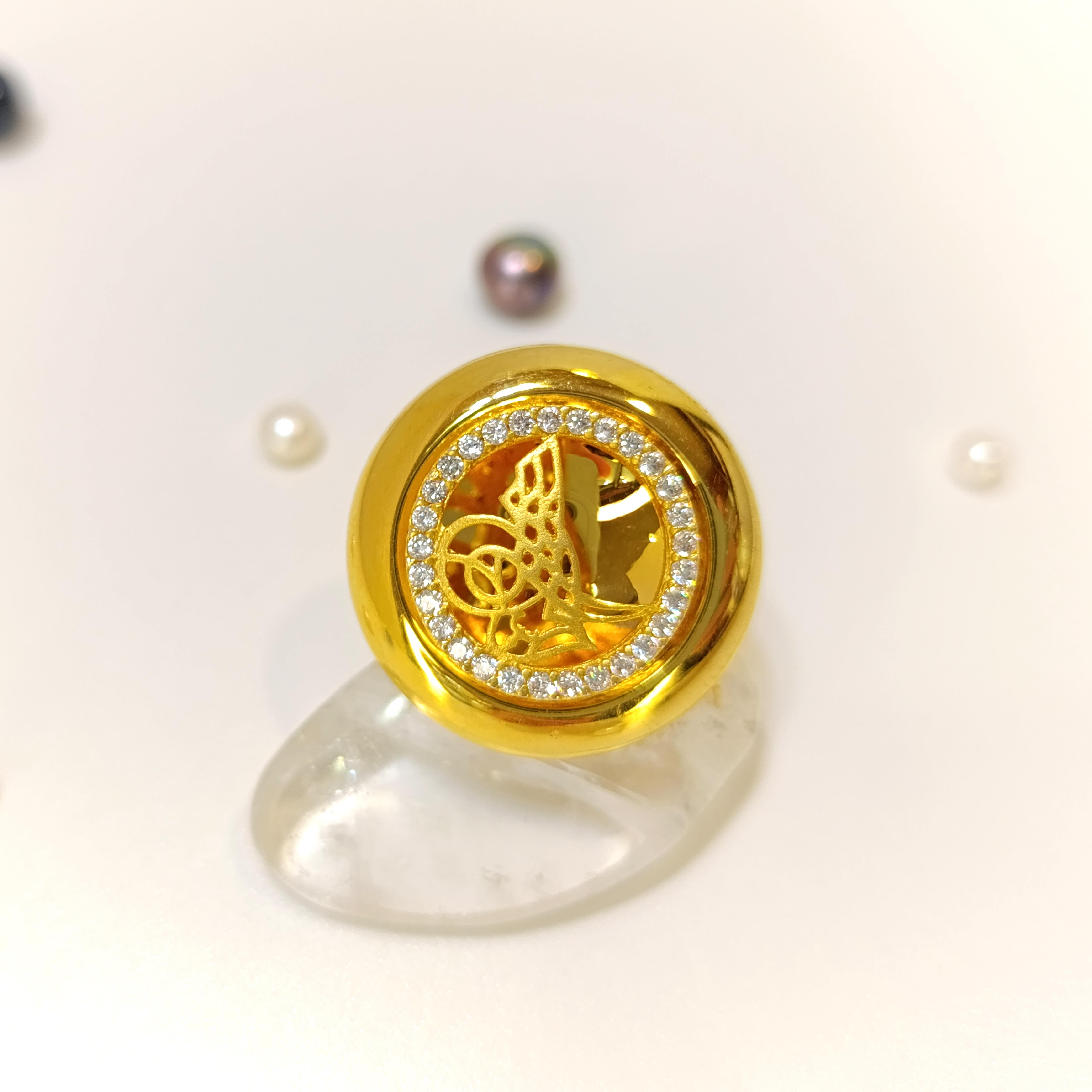 Tuğralı Taşlı Yüzük 14 Ayar Altın HD VİDEOLU