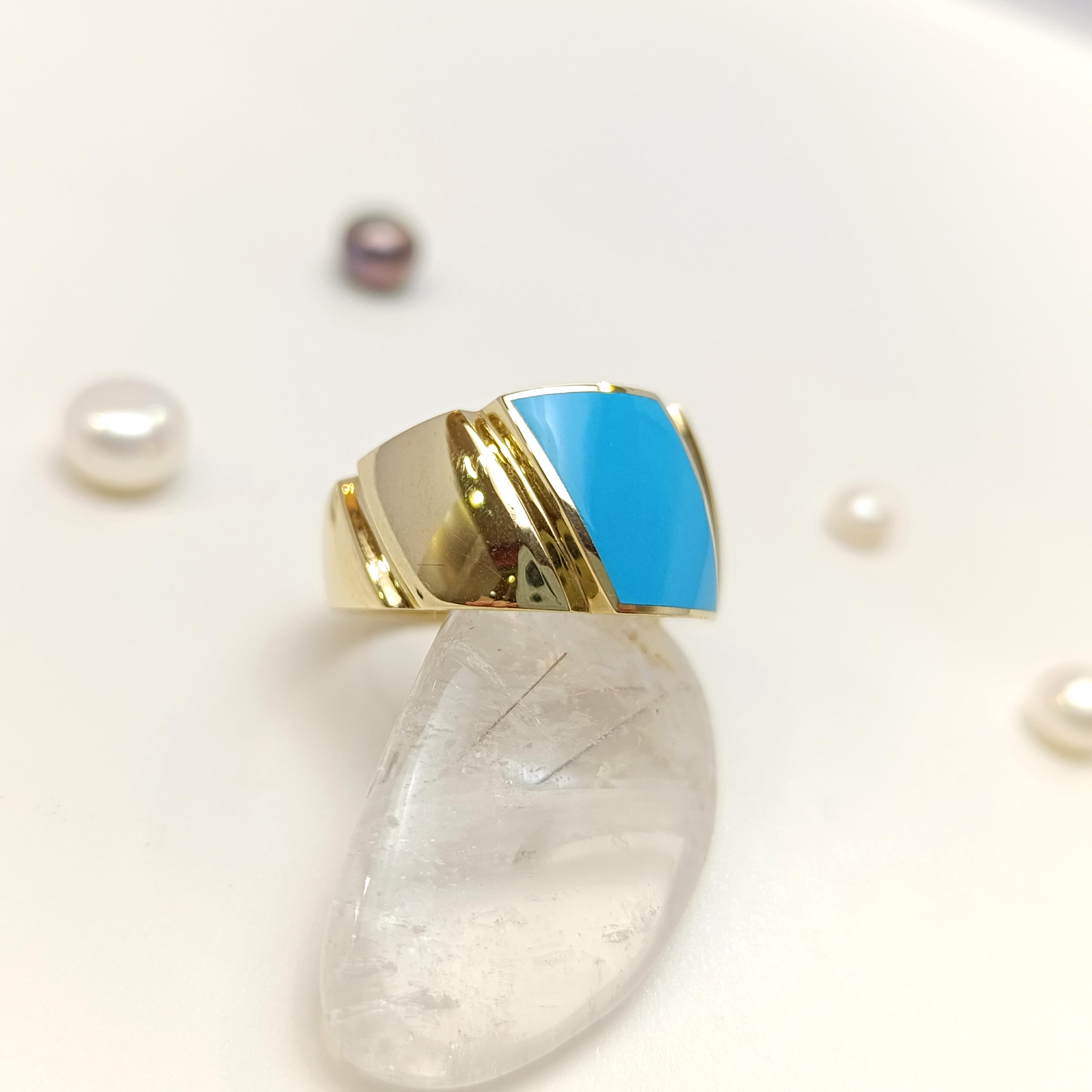 Turkuaz Rengi  Mineli Yüzük 14 Ayar Altın HD VİDEOLU