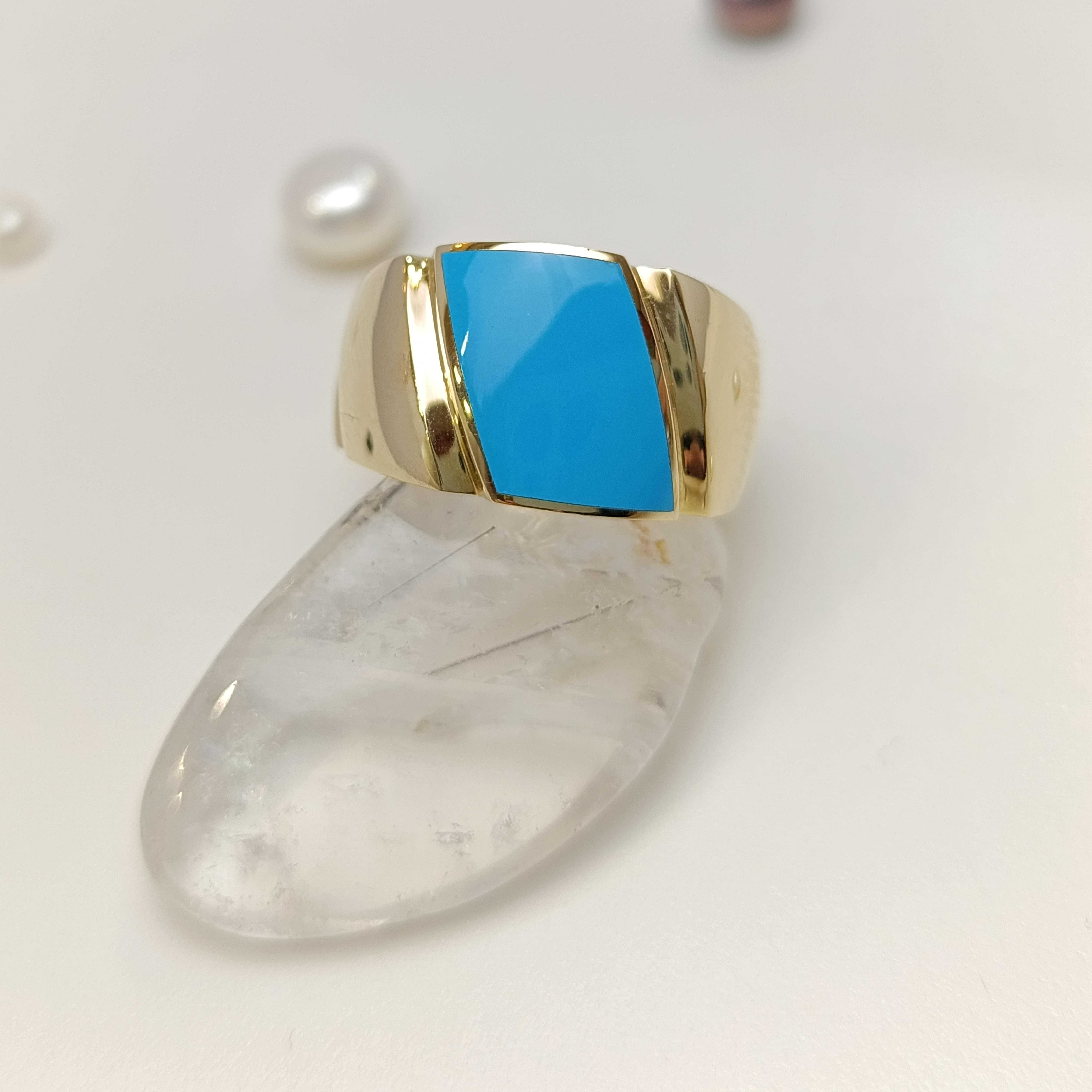 Turkuaz Rengi  Mineli Yüzük 14 Ayar Altın HD VİDEOLU