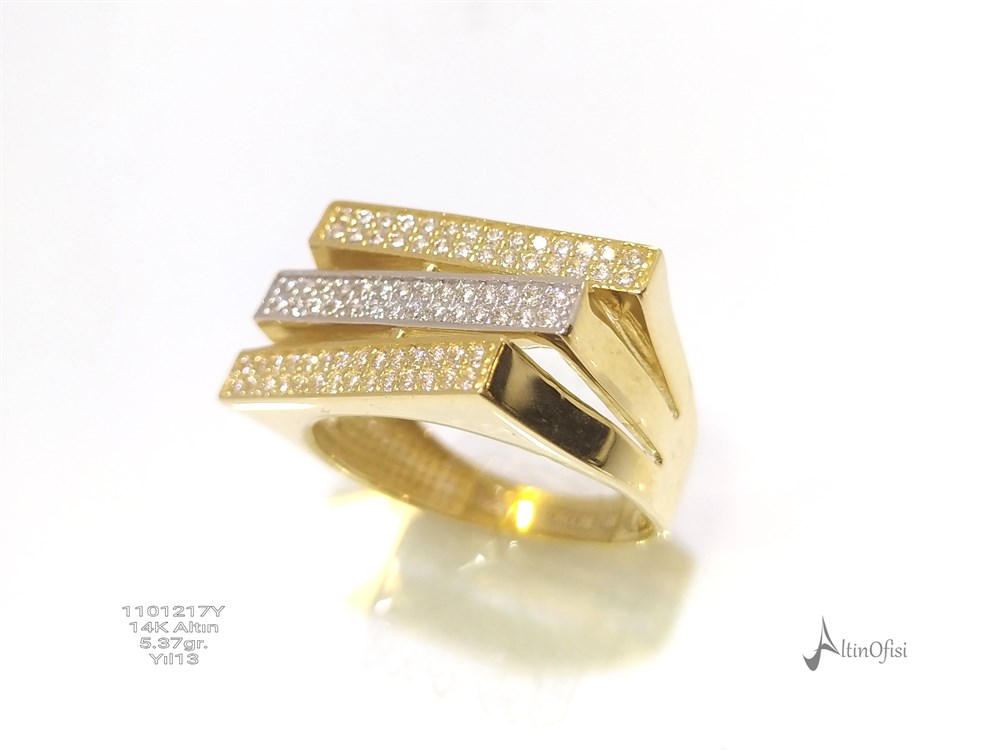 Üç Sıralı Su Yolu Yüzük 14 Ayar Altın