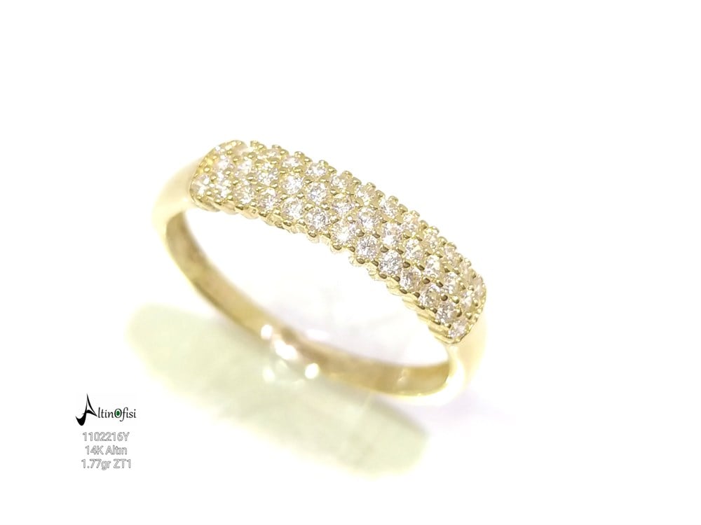 Üç Sıralı Su Yolu Yüzük 14 Ayar Altın