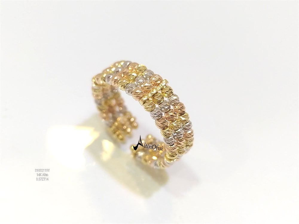 Üçlü Dorika Toplu Yüzük 14 Ayar Üç Renkli Altın