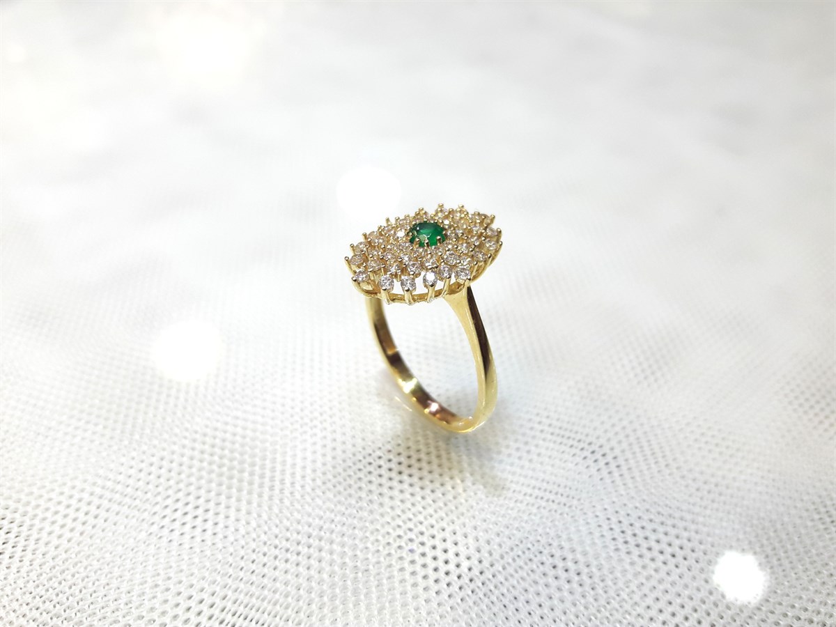 Yeşil Taşlı Yüzük 14 Ayar Altın