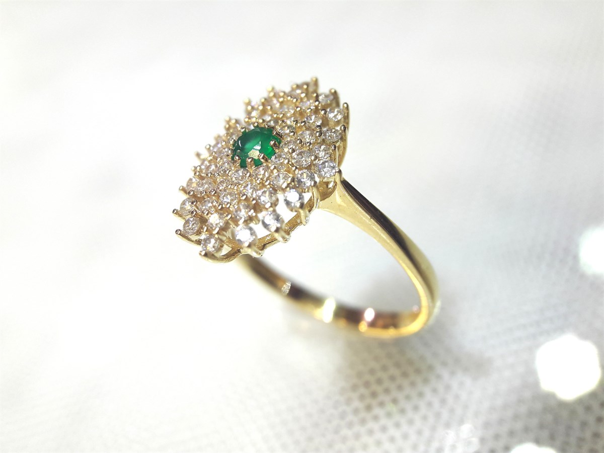 Yeşil Taşlı Yüzük 14 Ayar Altın