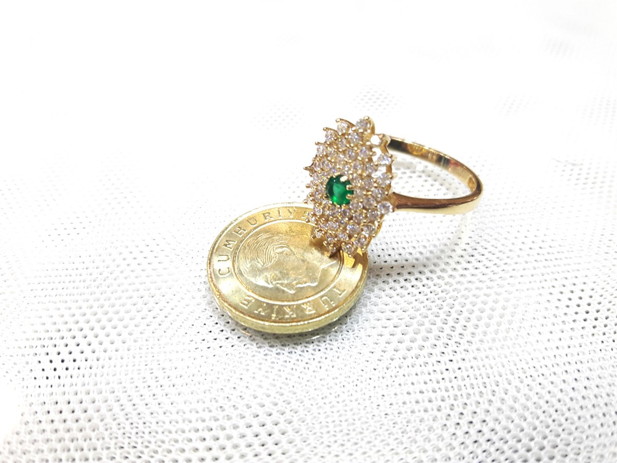 Yeşil Taşlı Yüzük 14 Ayar Altın