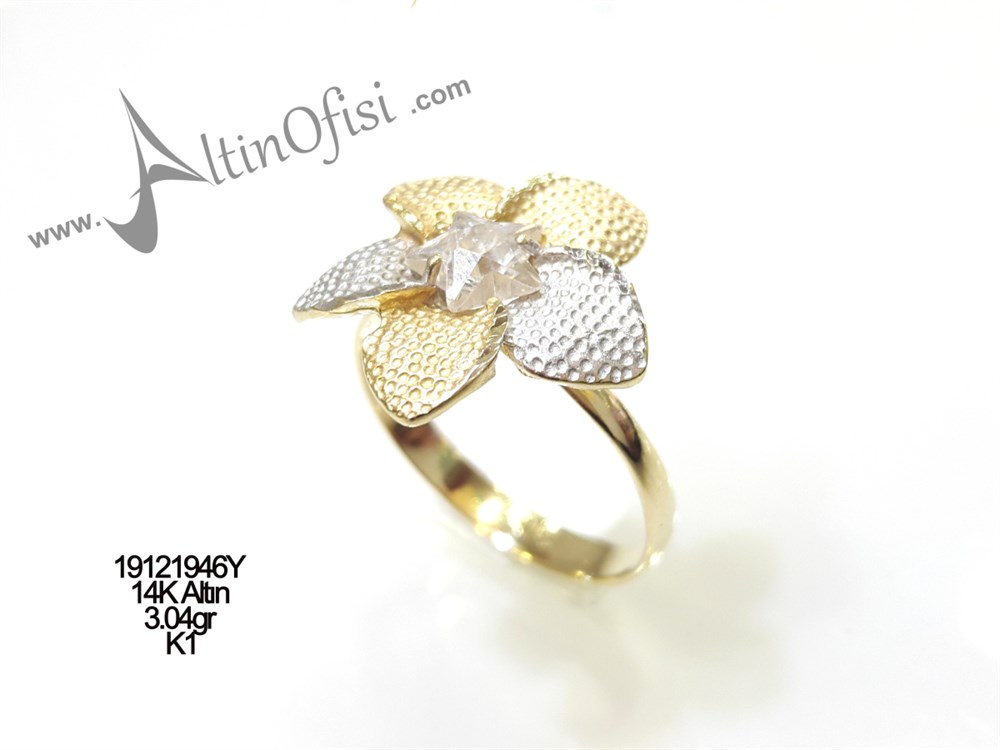 Yıldız Taşlı Çiçek Yüzük 14 Ayar Altın