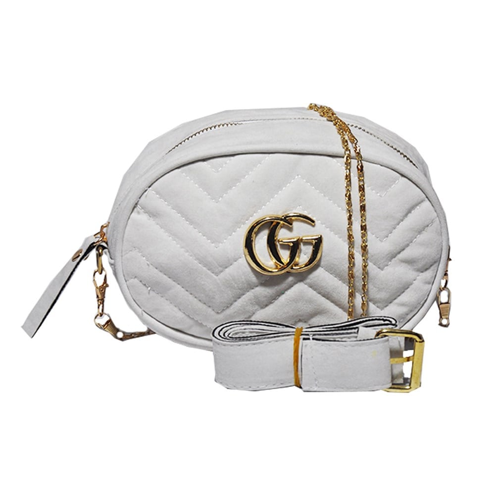 Beyaz Omuz Askılı Kadife Kadın Bel ve Omuz Çantası