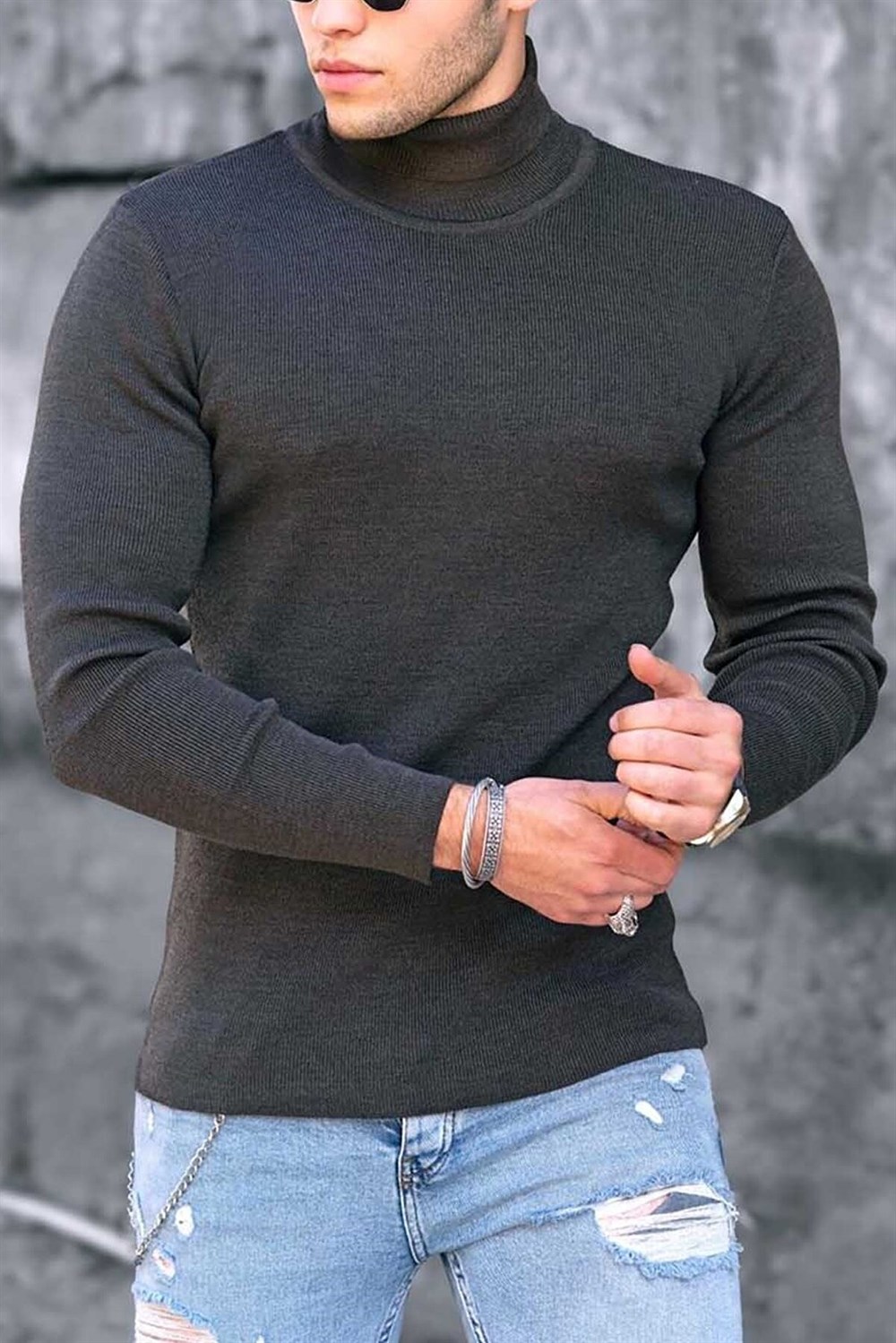 Erkek Balıkçı Yaka Boğazlı Slim Fit Kazak