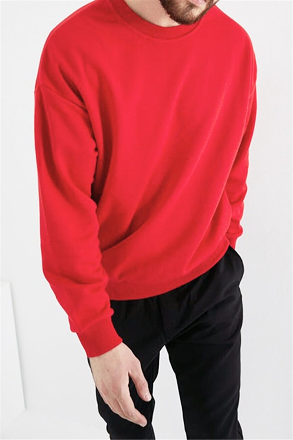 Erkek Bisiklet Yaka Iki Iplik Basic Sweatshirt 