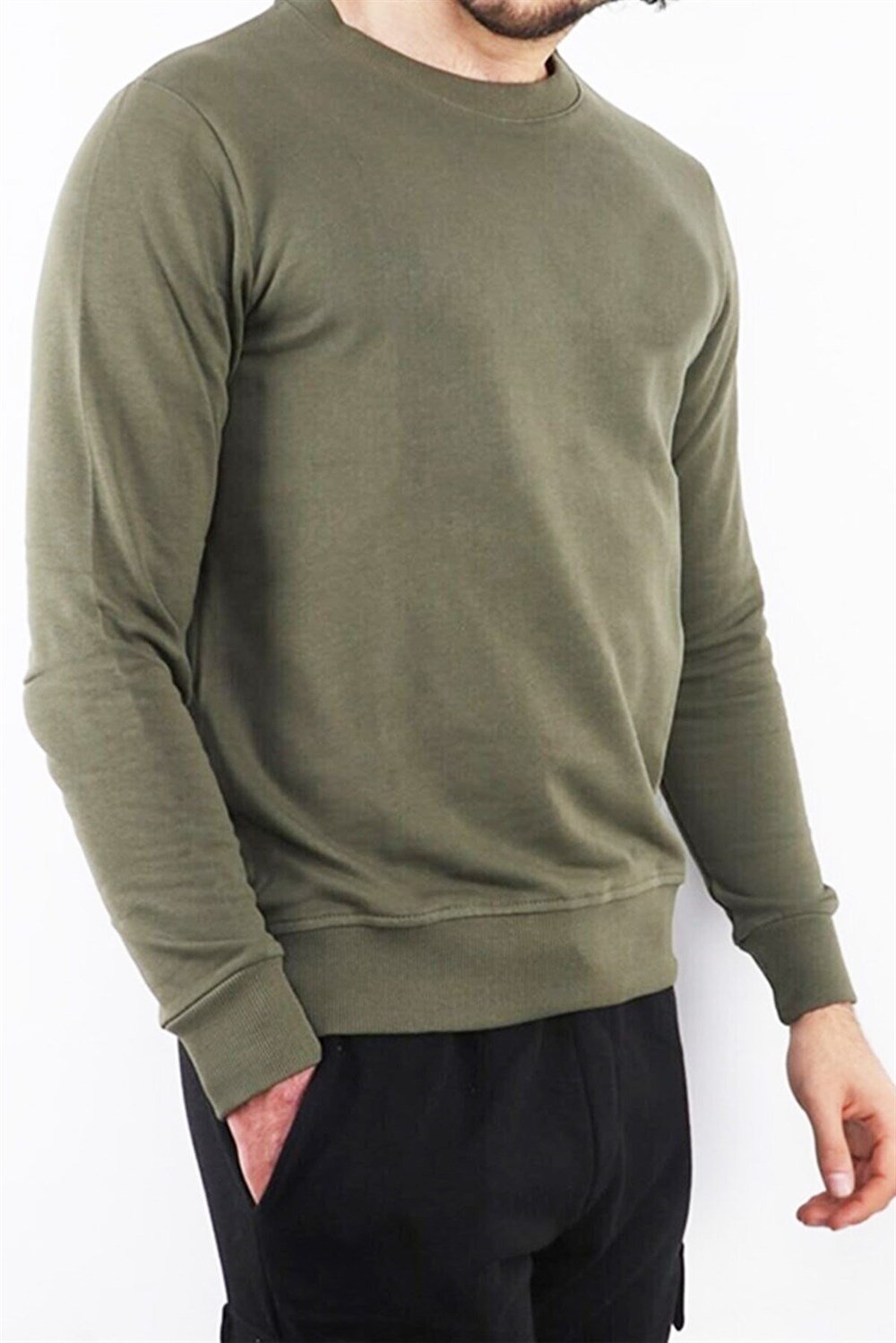 Erkek Bisiklet Yaka Iki Iplik Basic Sweatshirt 
