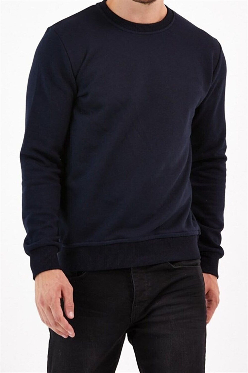 Erkek Bisiklet Yaka Iki Iplik Basic Sweatshirt 
