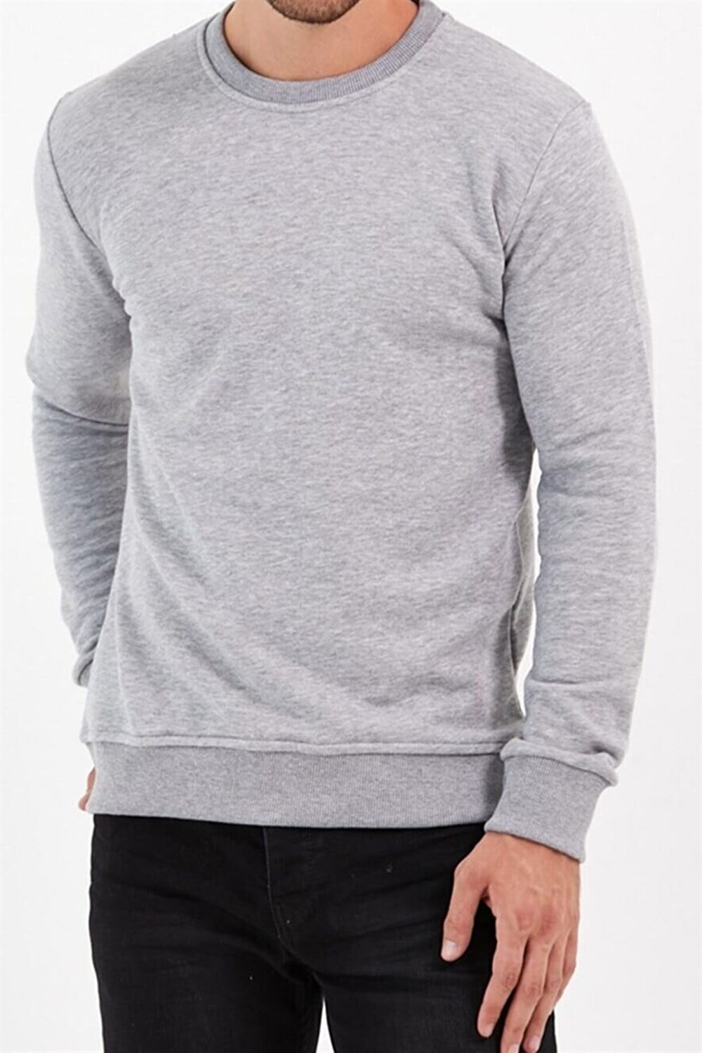 Erkek Bisiklet Yaka Iki Iplik Basic Sweatshirt 
