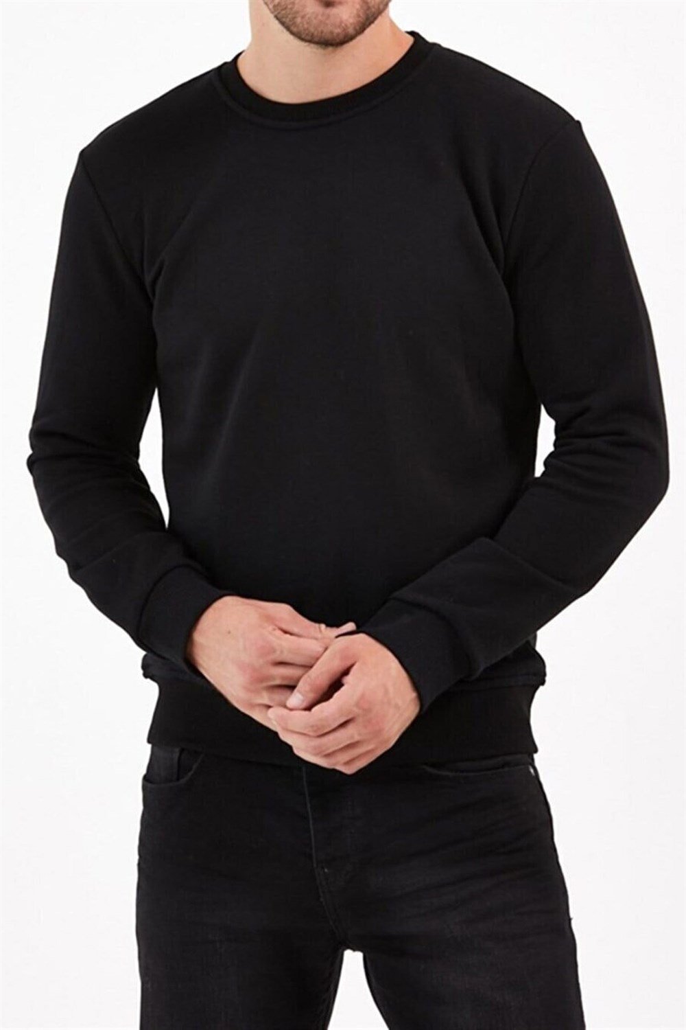 Erkek Bisiklet Yaka Iki Iplik Basic Sweatshirt 