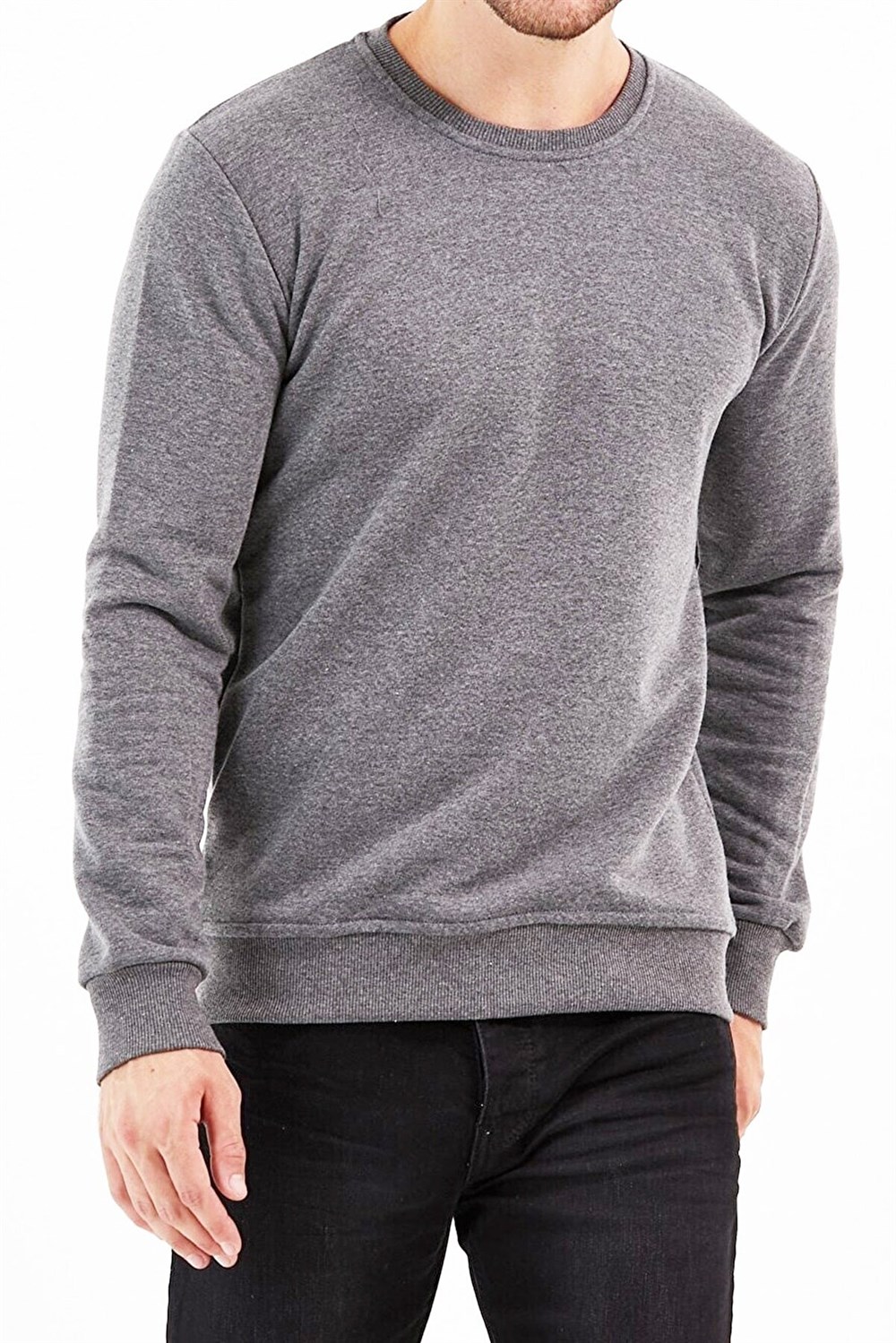 Erkek Bisiklet Yaka Iki Iplik Basic Sweatshirt 