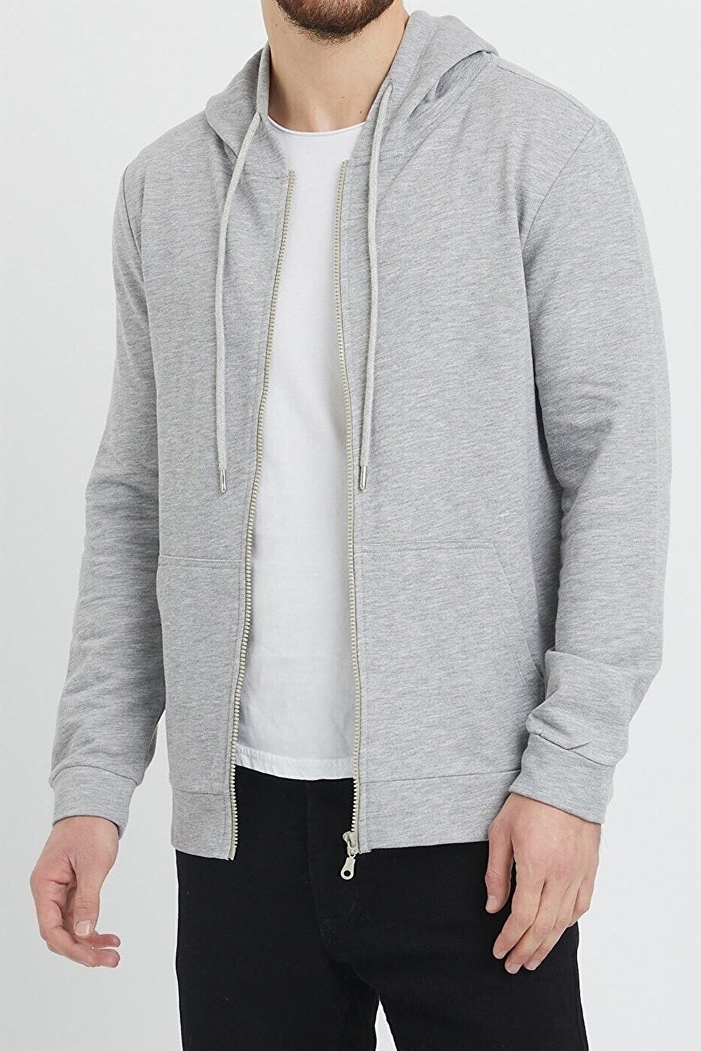 Erkek Fermuarlı Iki Iplik Kapüşonlu Cepli Sweatshirt 