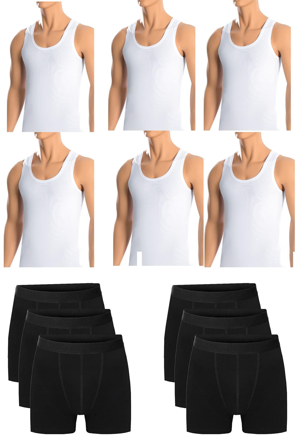 Erkek Pamuklu 6'lı Atlet ve 6'lı Boxer 12 Parça Set