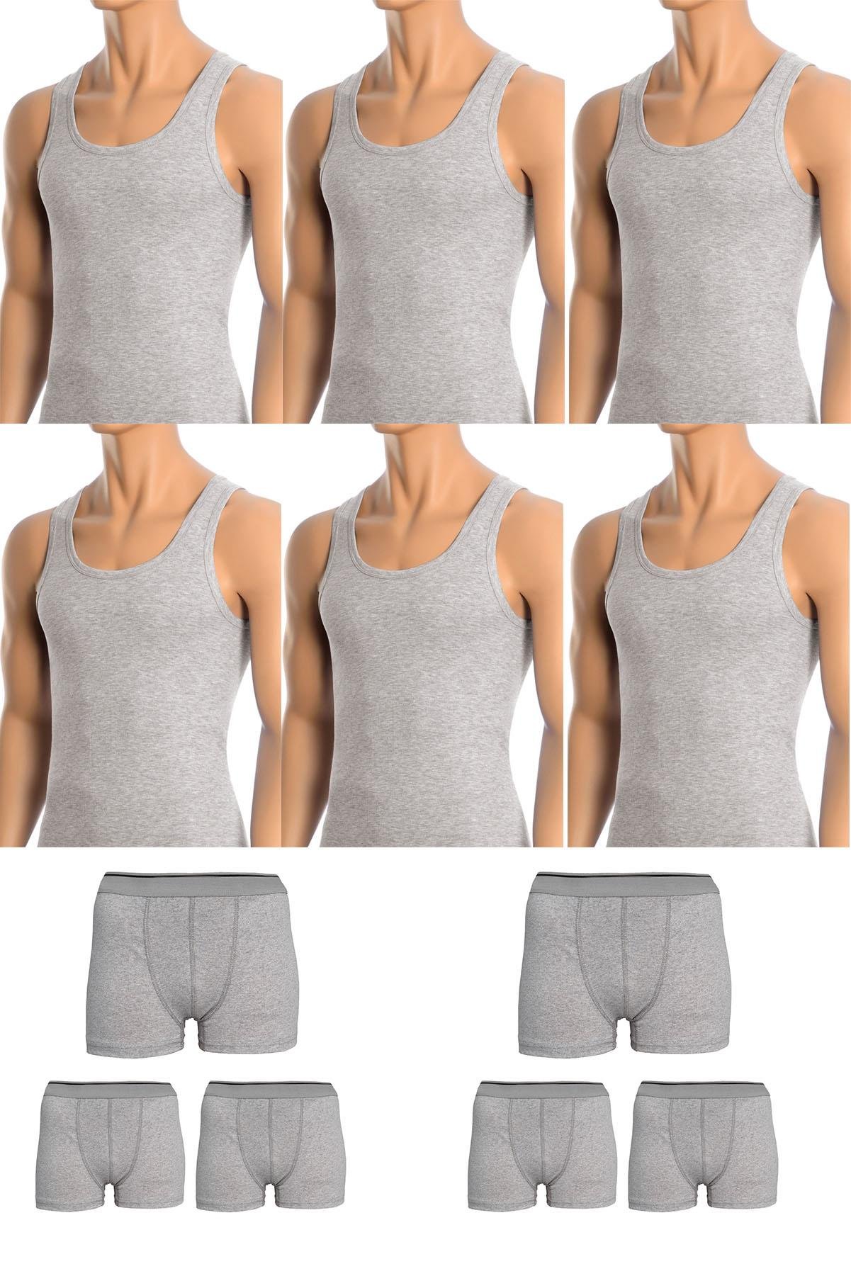 Erkek Pamuklu 6'lı Atlet ve 6'lı Boxer 12 Parça Set