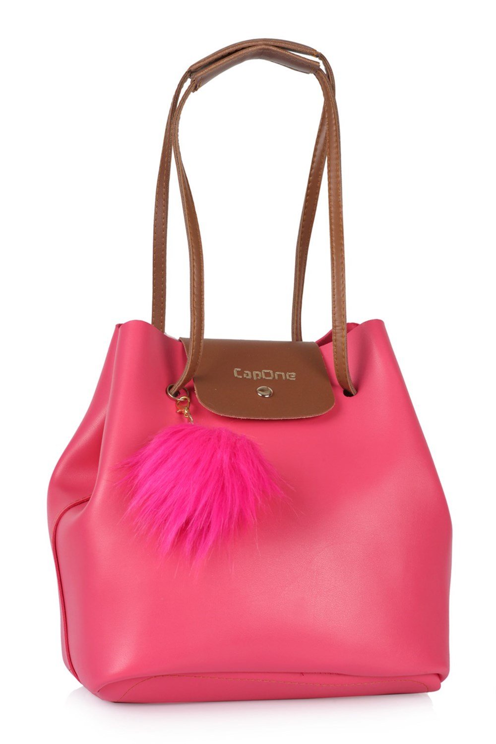 Fuşya Renk Ponponlu Kadın Kol Çantası