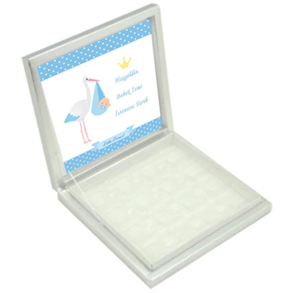 Kişiye Özel Leylek Temalı Erkek Bebek Çikolatası 48li Kutu