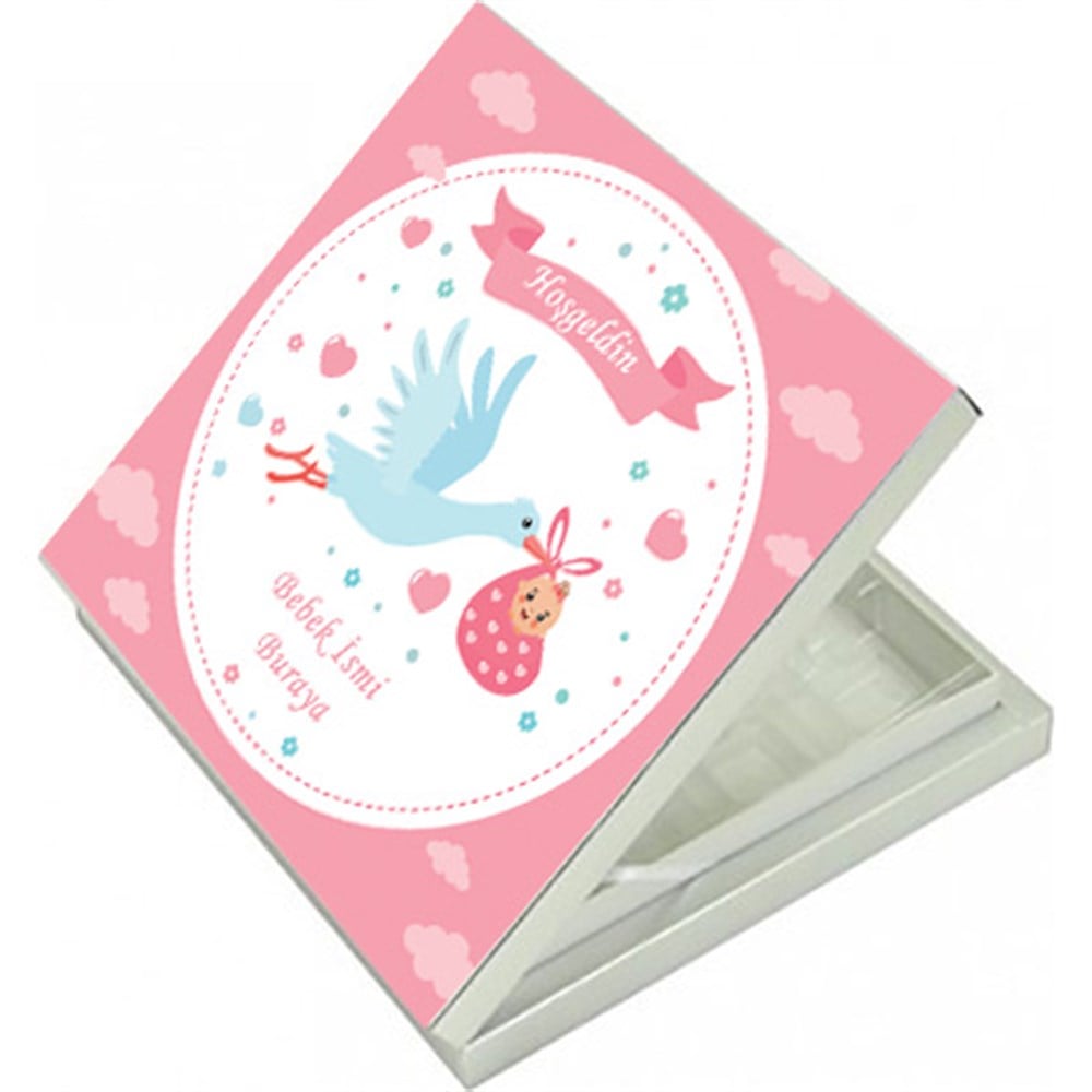 Kişiye Özel Leylek Temalı Kız Bebek Çikolatası 48li Kutu