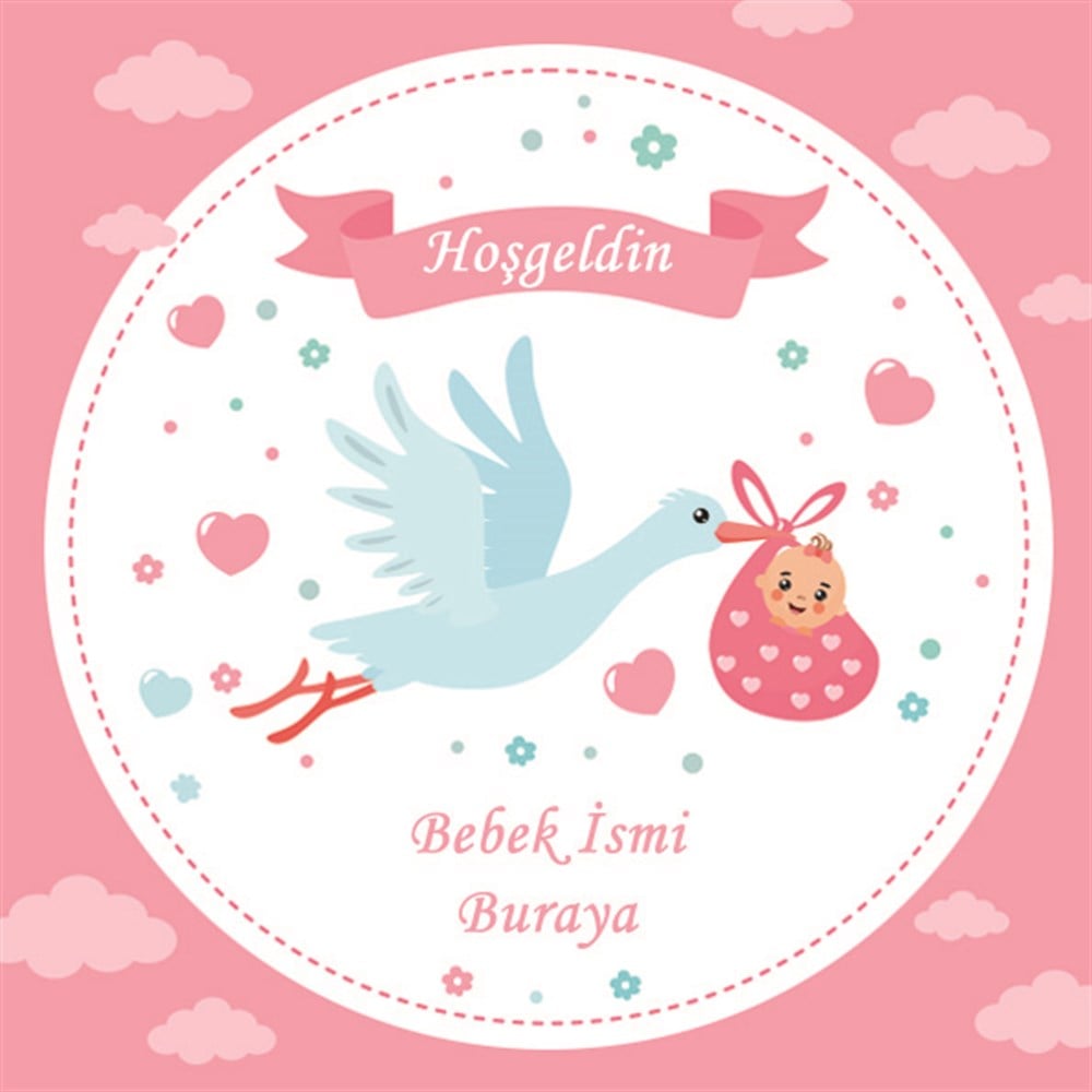 Kişiye Özel Leylek Temalı Kız Bebek Çikolatası 48li Kutu