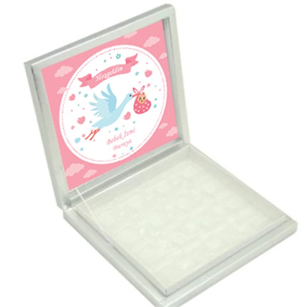 Kişiye Özel Leylek Temalı Kız Bebek Çikolatası 48li Kutu