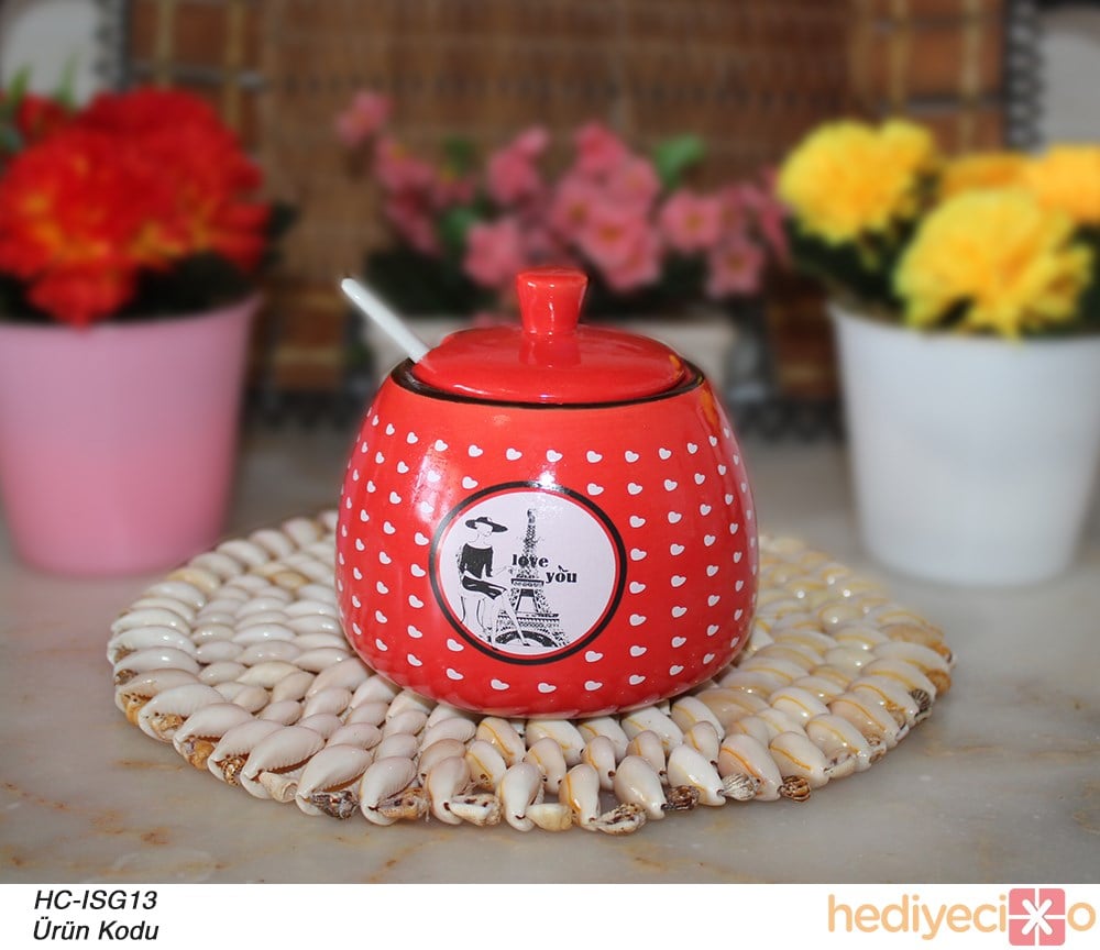 Renkli Porselen Kaşıklı Şekerlik