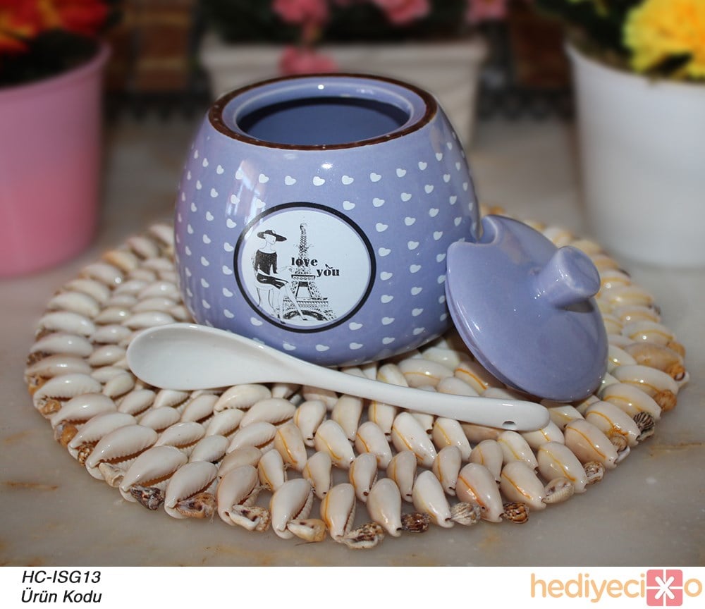 Renkli Porselen Kaşıklı Şekerlik