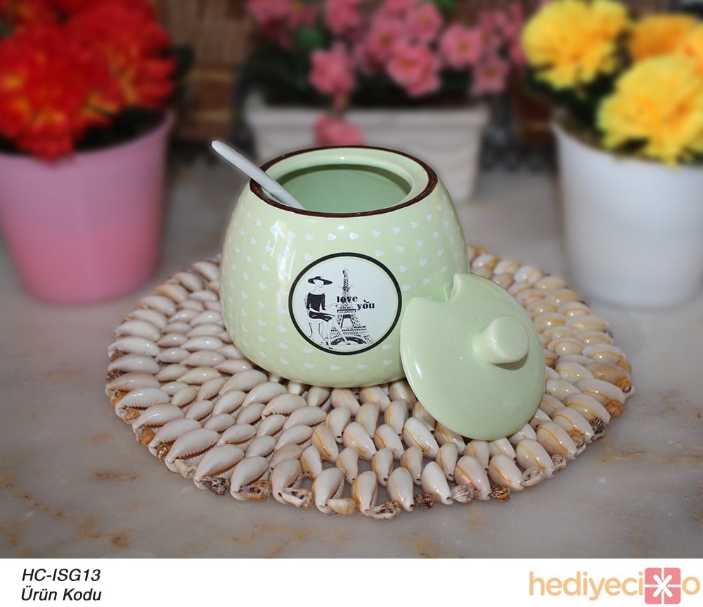 Renkli Porselen Kaşıklı Şekerlik