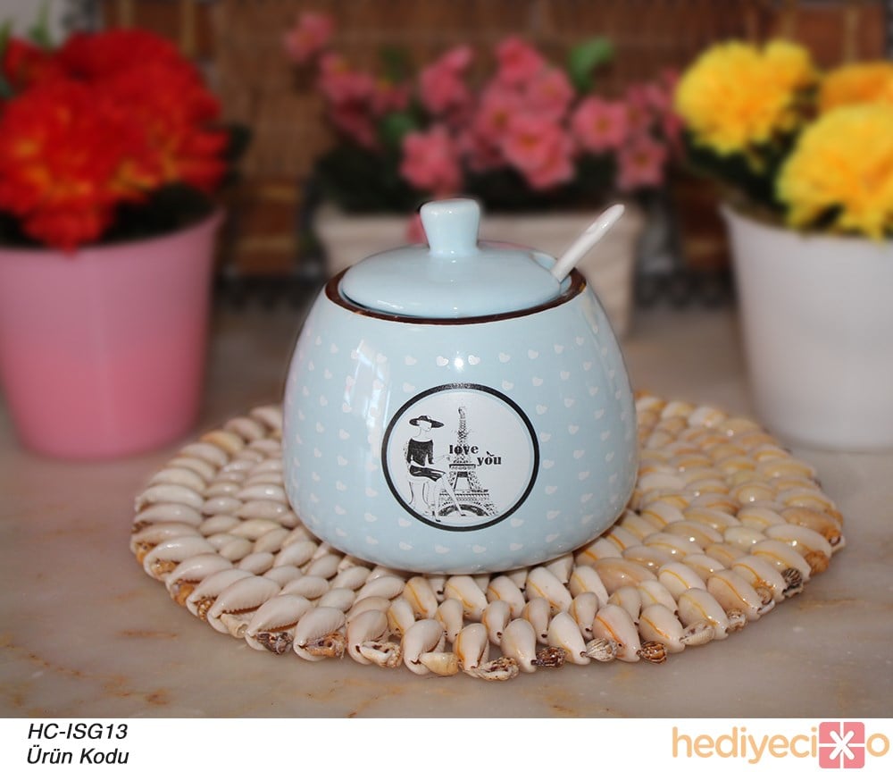 Renkli Porselen Kaşıklı Şekerlik