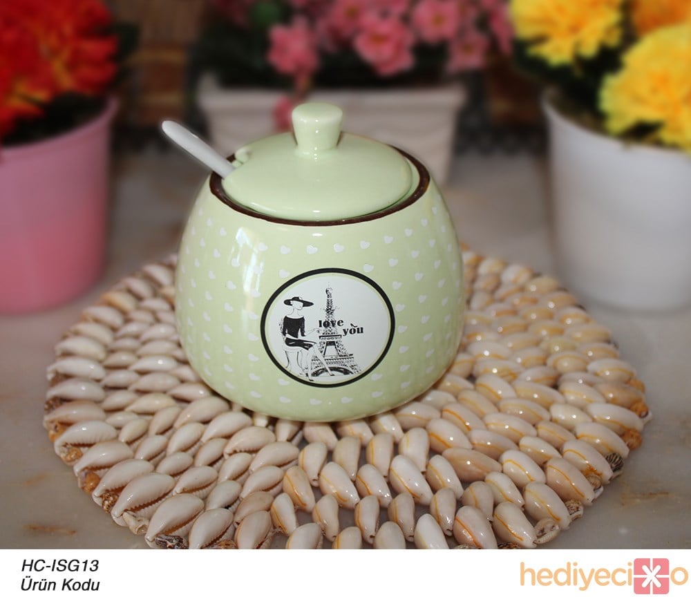 Renkli Porselen Kaşıklı Şekerlik