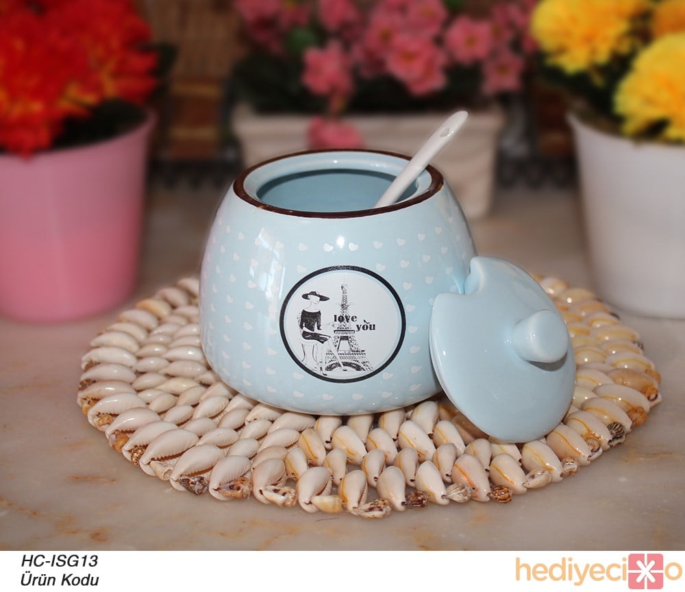 Renkli Porselen Kaşıklı Şekerlik