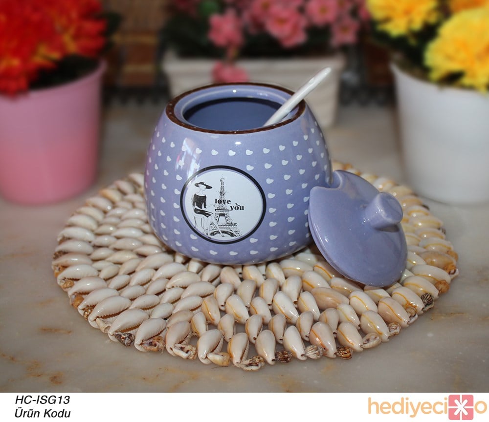 Renkli Porselen Kaşıklı Şekerlik