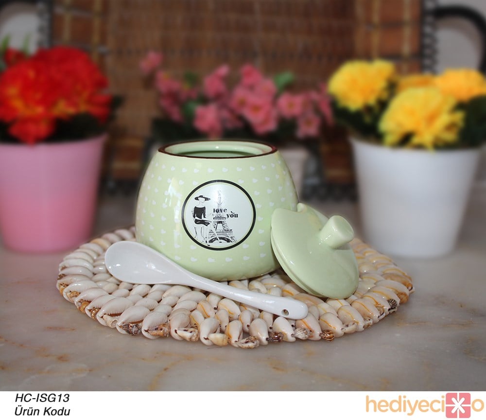 Renkli Porselen Kaşıklı Şekerlik