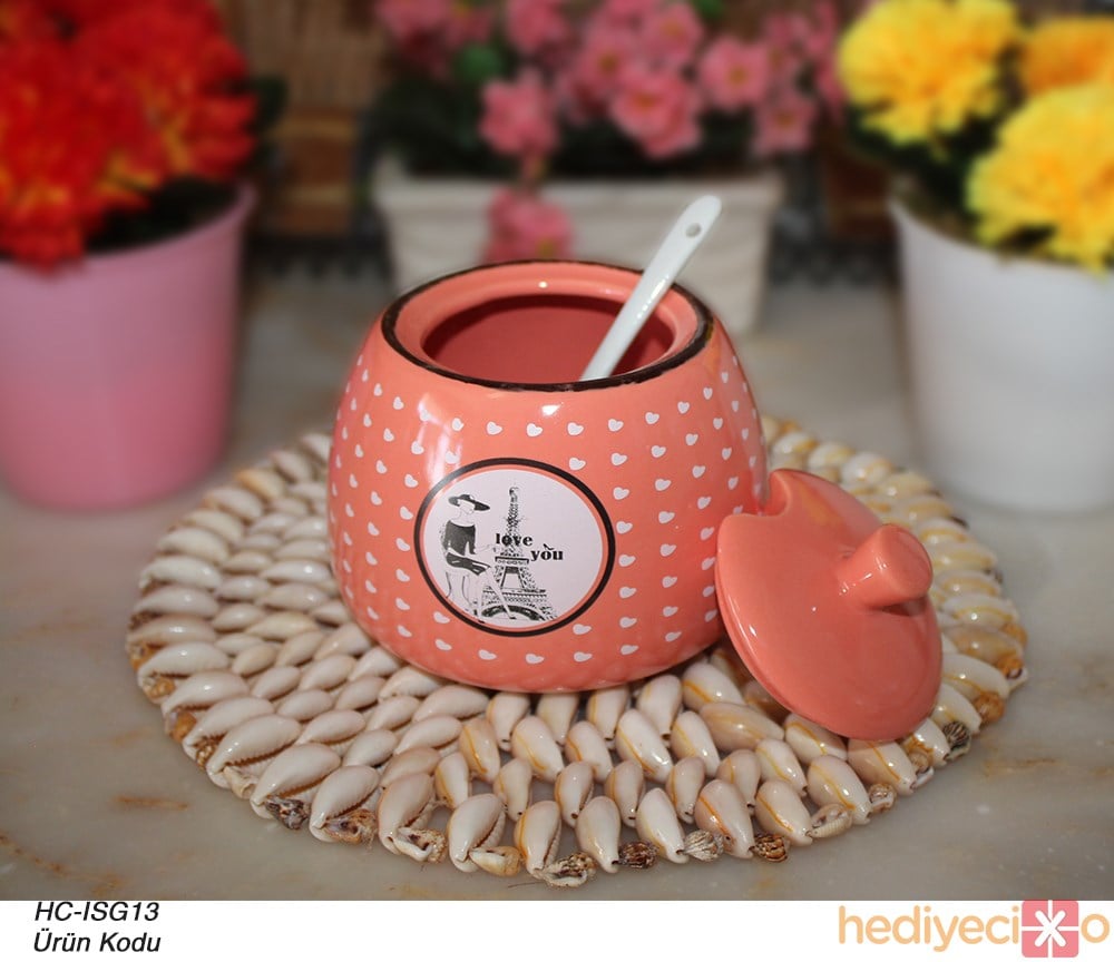 Renkli Porselen Kaşıklı Şekerlik