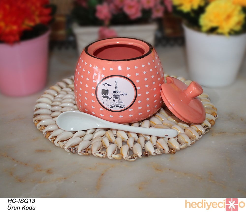 Renkli Porselen Kaşıklı Şekerlik