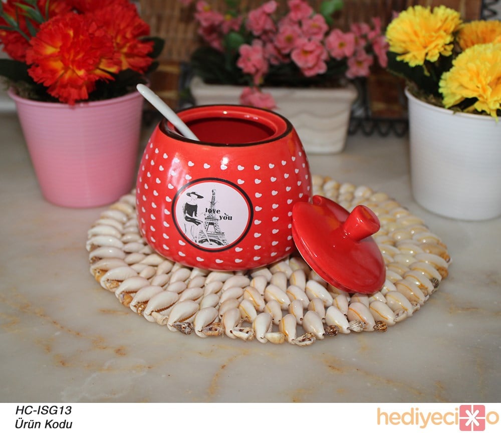 Renkli Porselen Kaşıklı Şekerlik