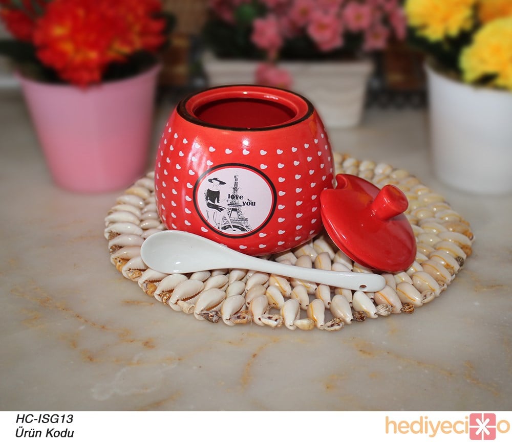 Renkli Porselen Kaşıklı Şekerlik