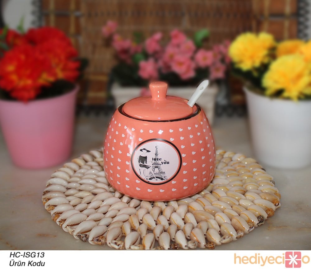 Renkli Porselen Kaşıklı Şekerlik