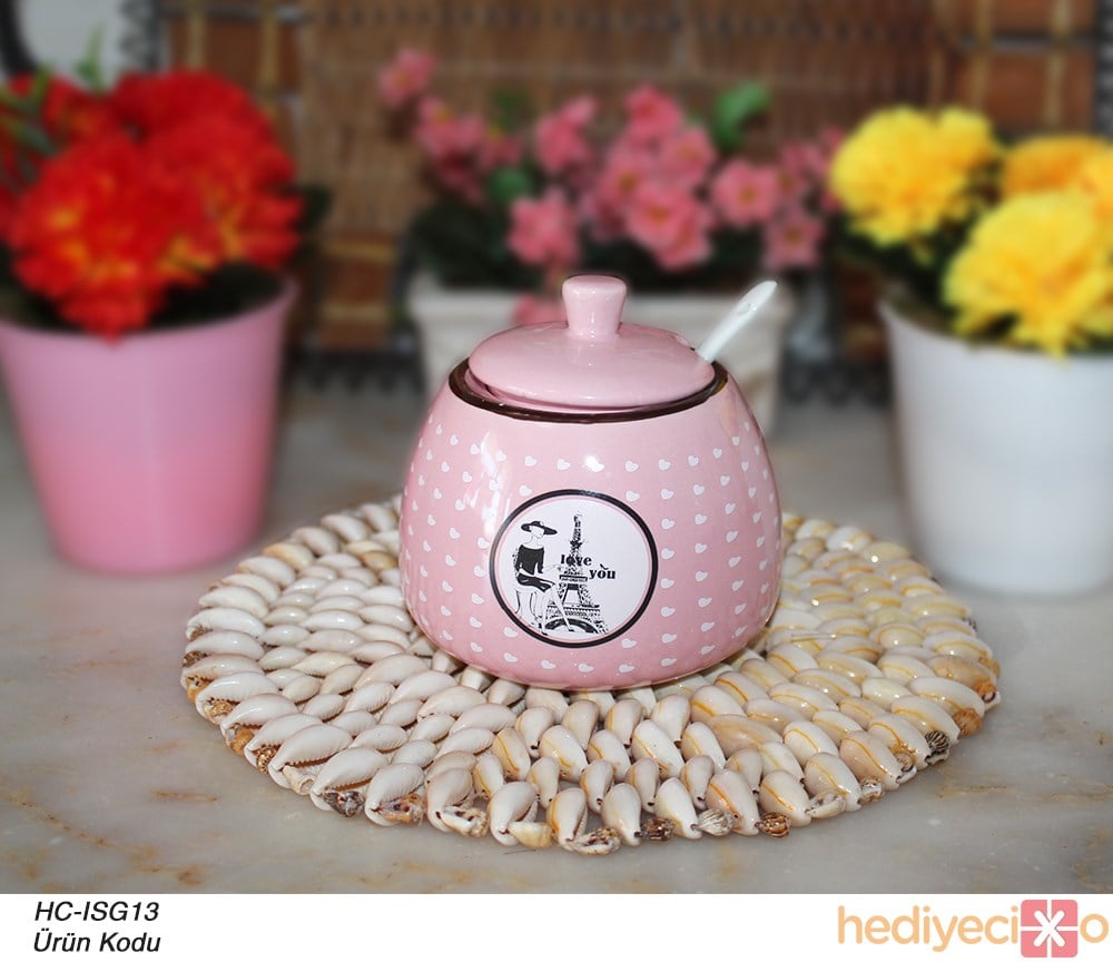 Renkli Porselen Kaşıklı Şekerlik