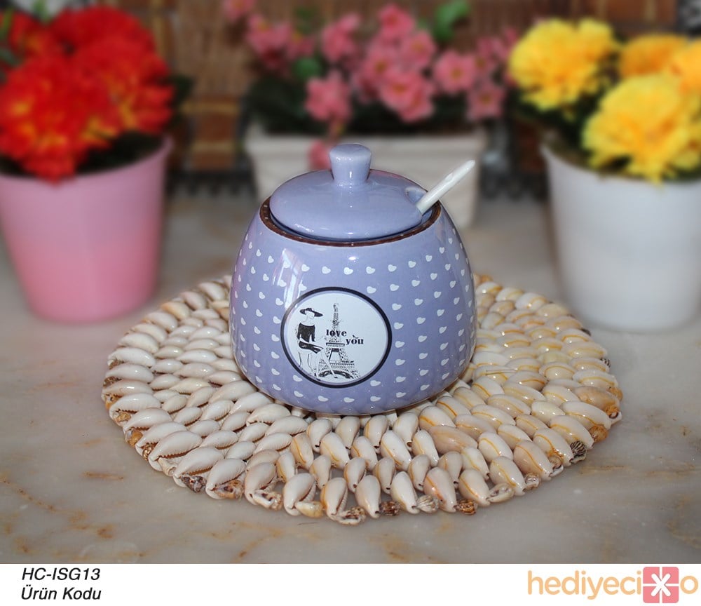 Renkli Porselen Kaşıklı Şekerlik